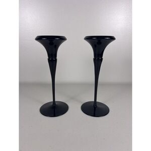 Vintage 1985 Oneida Jet Black Lead Crystal 9.5" Candlestick Holders Korea RARE